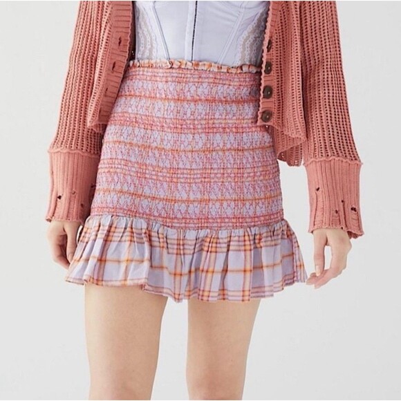 Urban Outfitters Rosemary Linen Smocked Mini Skirt Women's Size Large - Picture 1 of 5